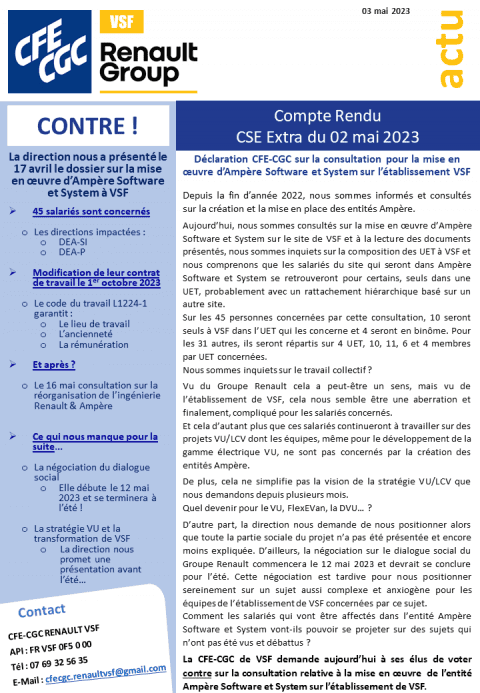 Compte Rendu Cse Extra Vsf Du Mai Cfe Cgc Renault Group